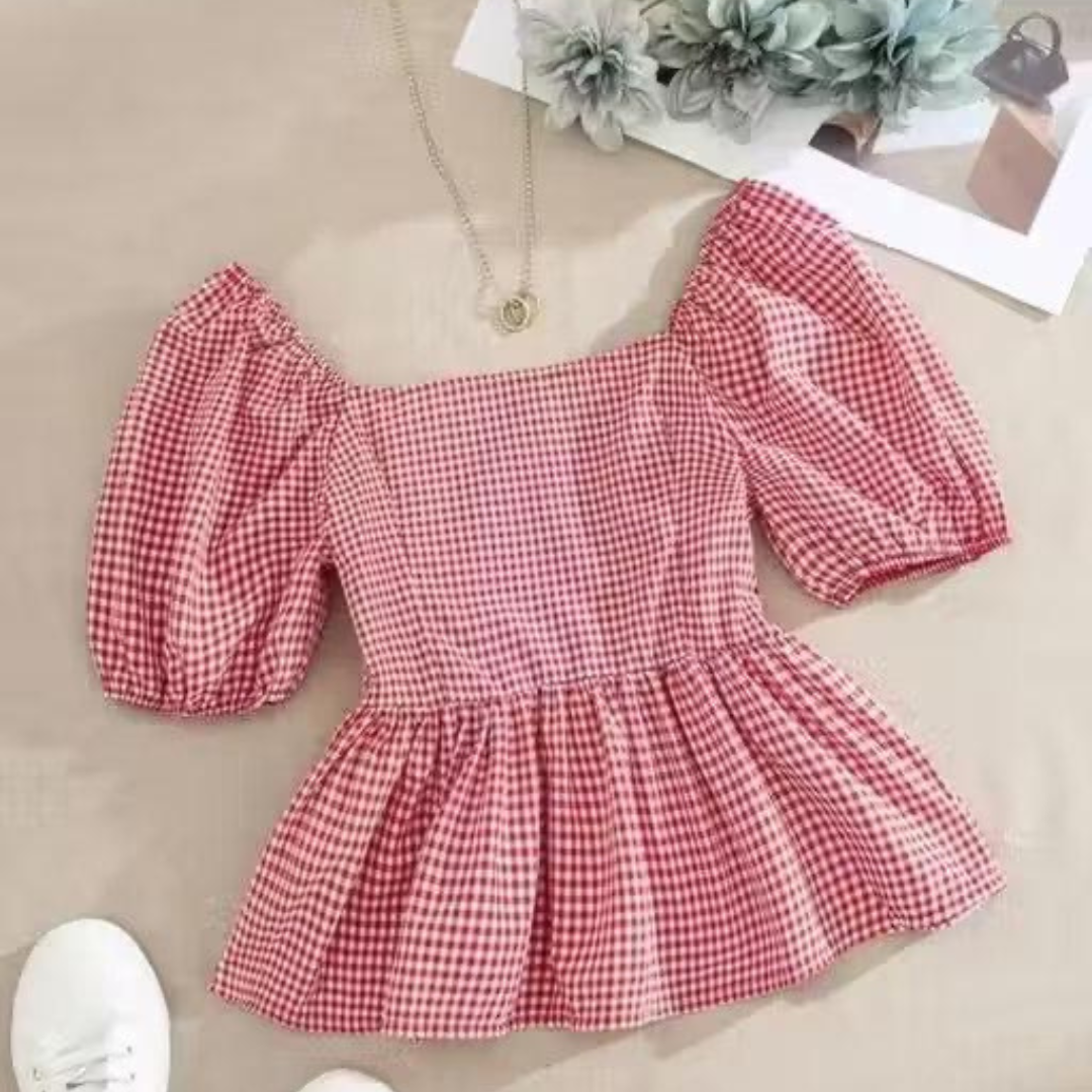 Checkered Smock Top