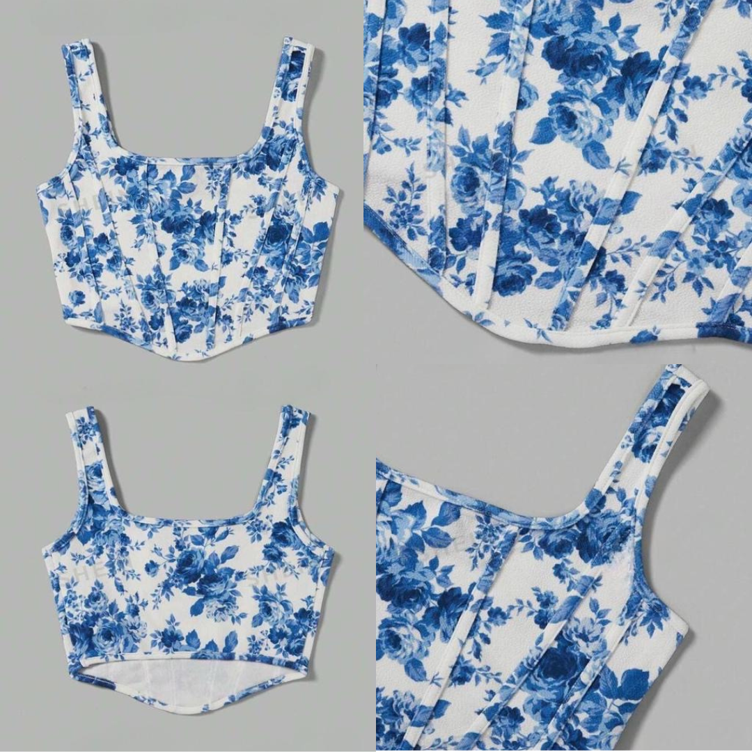 Blue Flora Corset Top