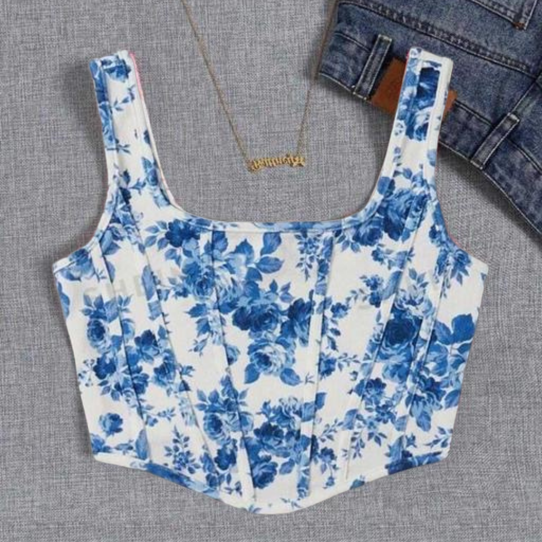 Blue Flora Corset Top