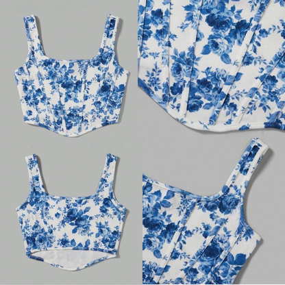 Blue Flora Corset Top