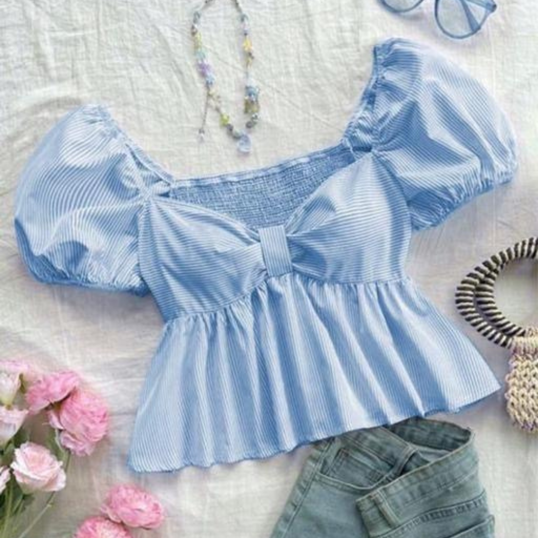 Bow Tie Top with Puff Sleeve